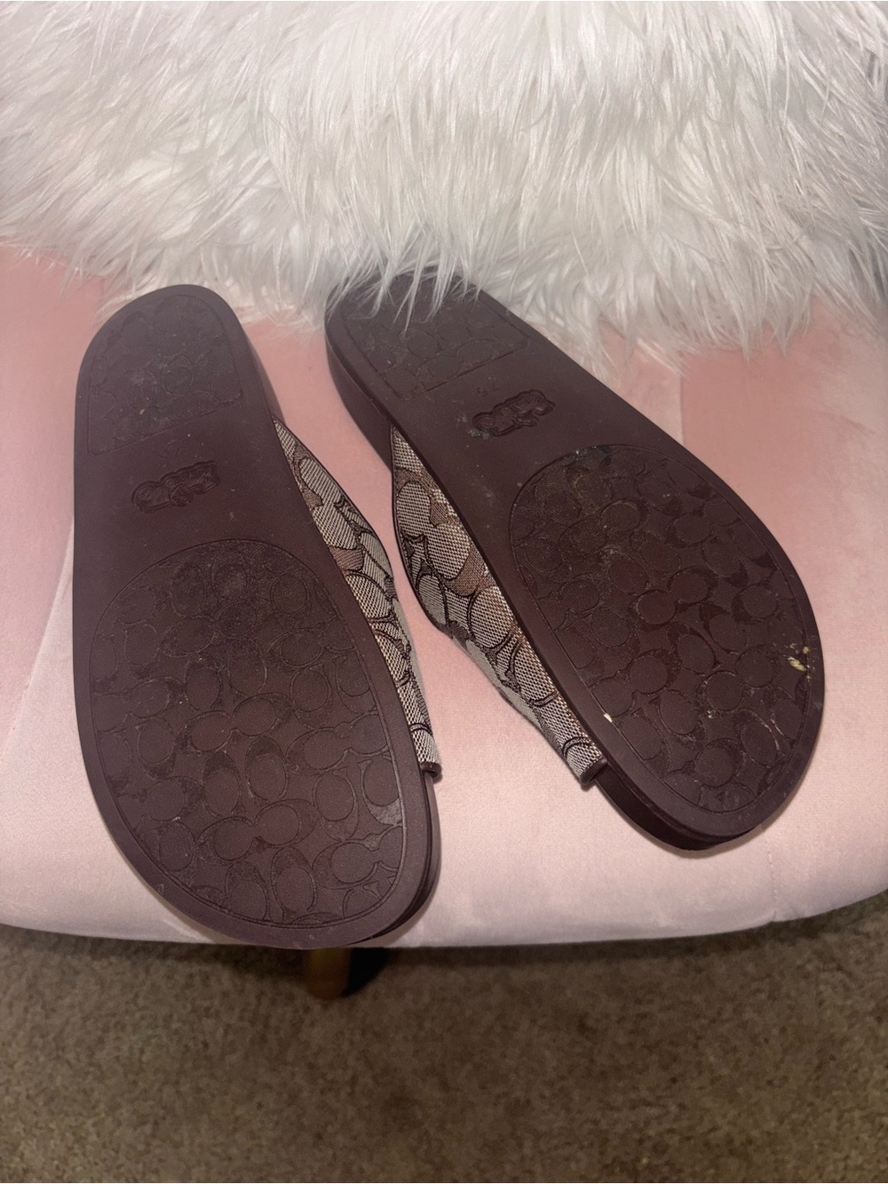 Coach Brown Signature Double-Buckle Slide Sandals with Gold Hardware - Picture 6 of 6